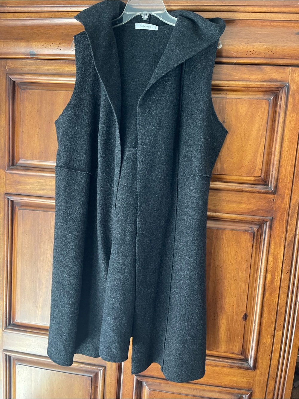 Cut loose  Sleeveless Hooded 100% boiled wool Long Vest duster Lagenlook